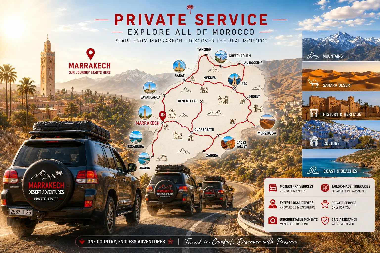 Private Morocco tours from Marrakech with 4x4 vehicles